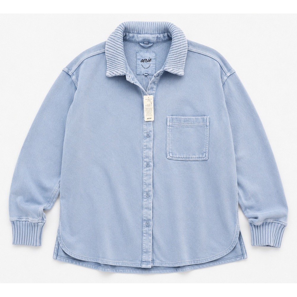 Aerie Women Blue Button Down Fleece Shacket Shirt Jacket Size Small New With Tag